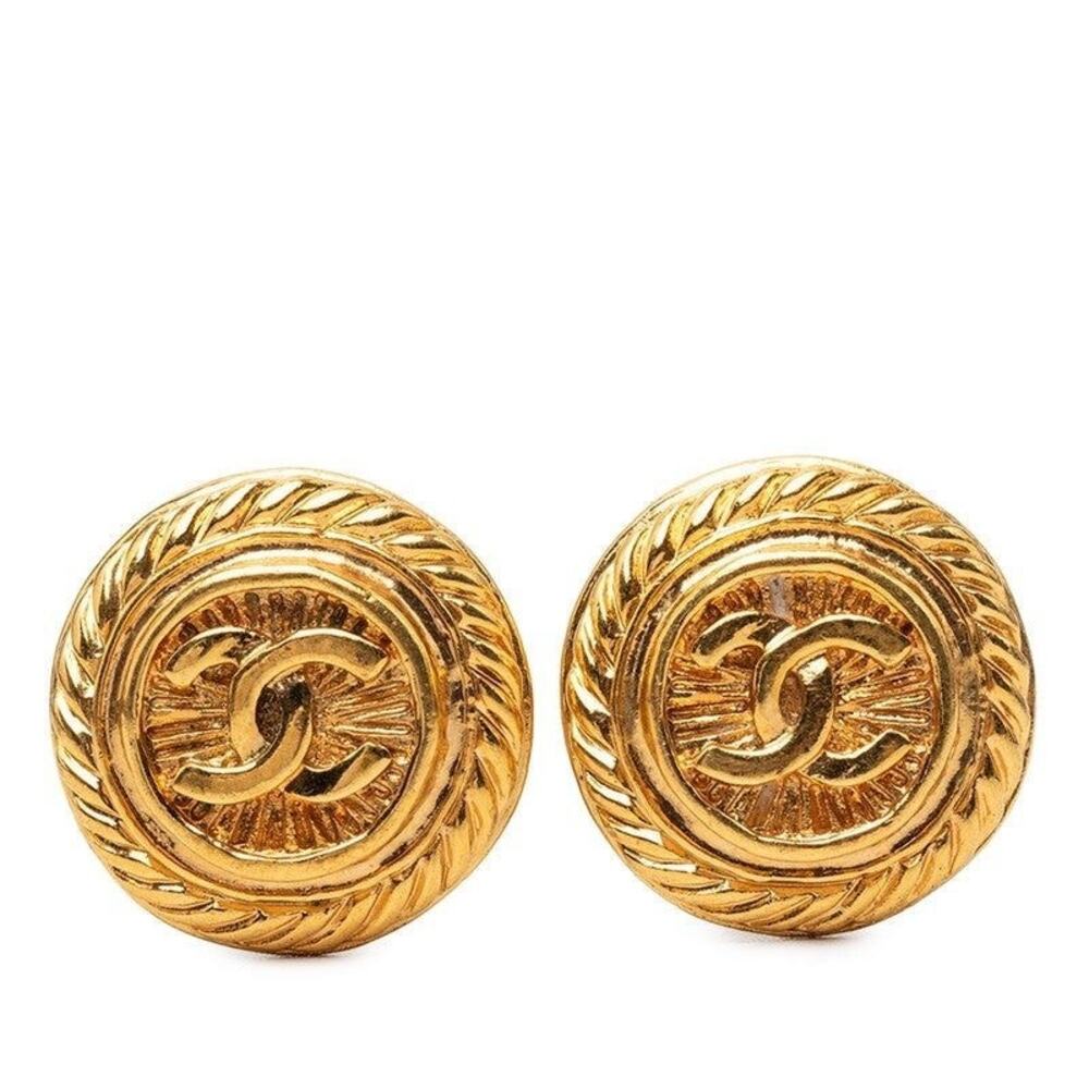Chanel Vintage CC Logo Earrings Gold Plated